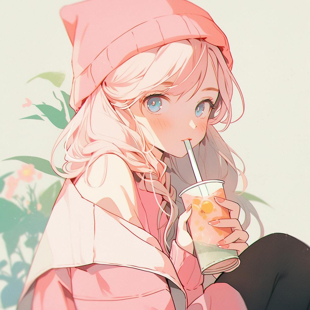 Anime Girl Drinking A Drink