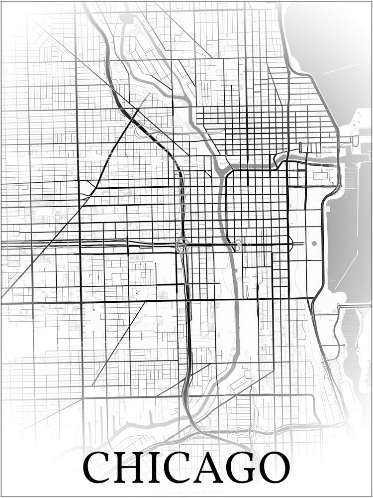 Chicago, Illinois, United States, City Map, Black And White Fade Design