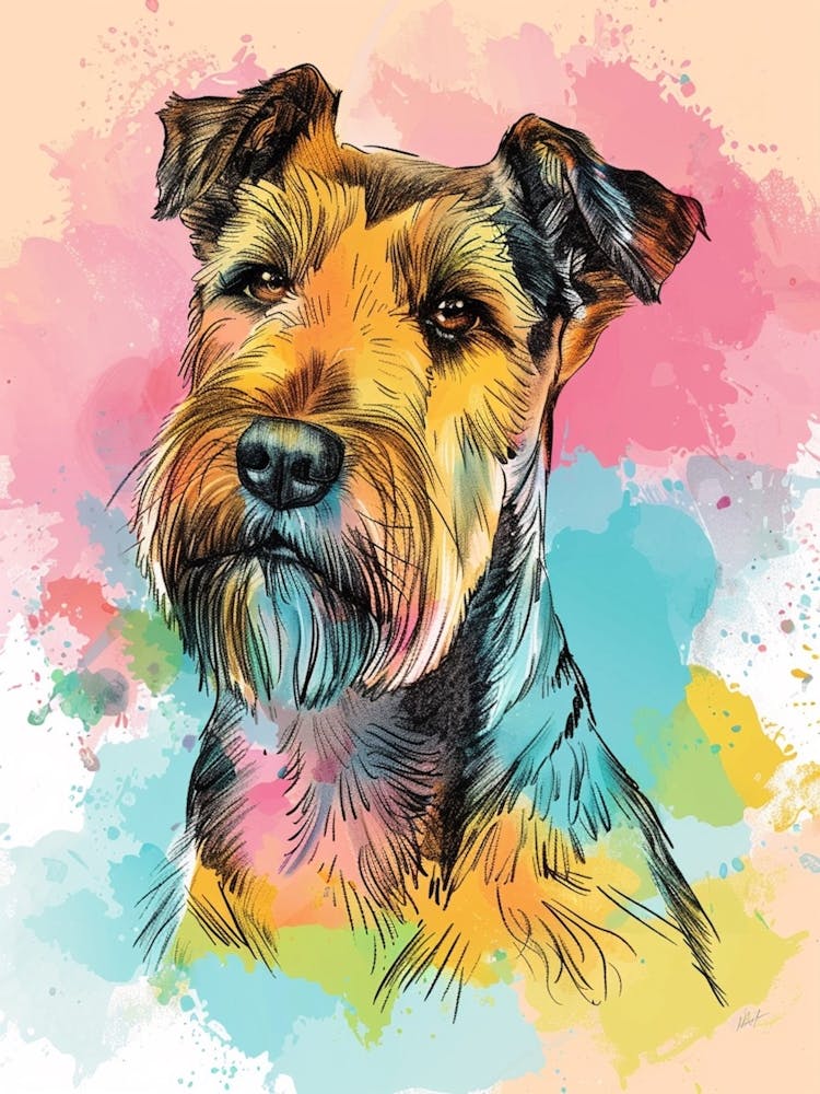 Airedale Terrier Pastel Line Watercolour Illustration  1