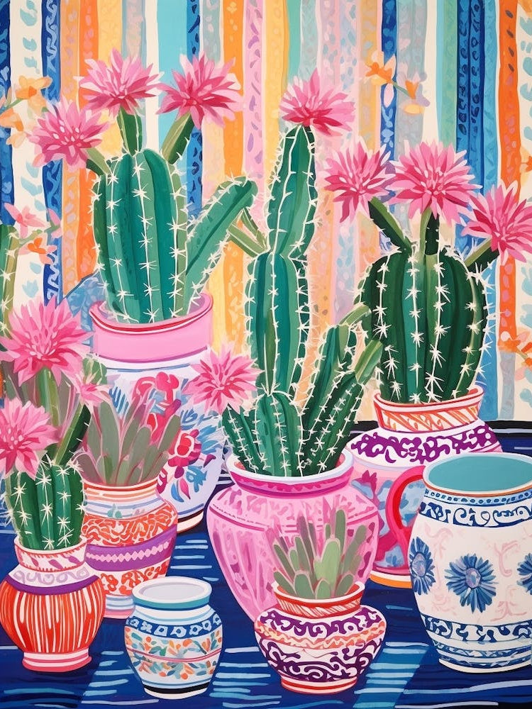 Cactus Painting Maximalist Still Life Ferocactus Cactus 3