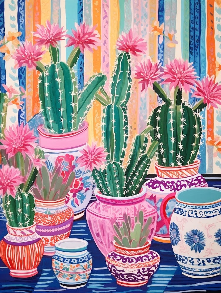Cactus Painting Maximalist Still Life Ferocactus Cactus 3