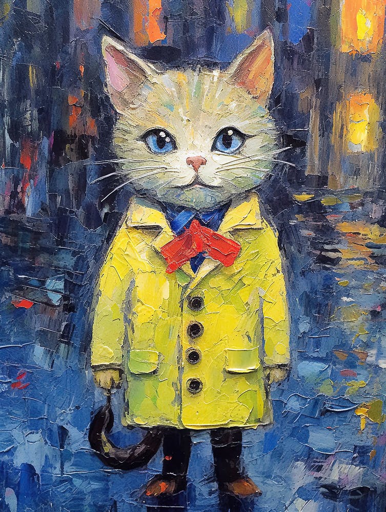 Whiskered Elegance; A Cat Fashion Tale In Oil