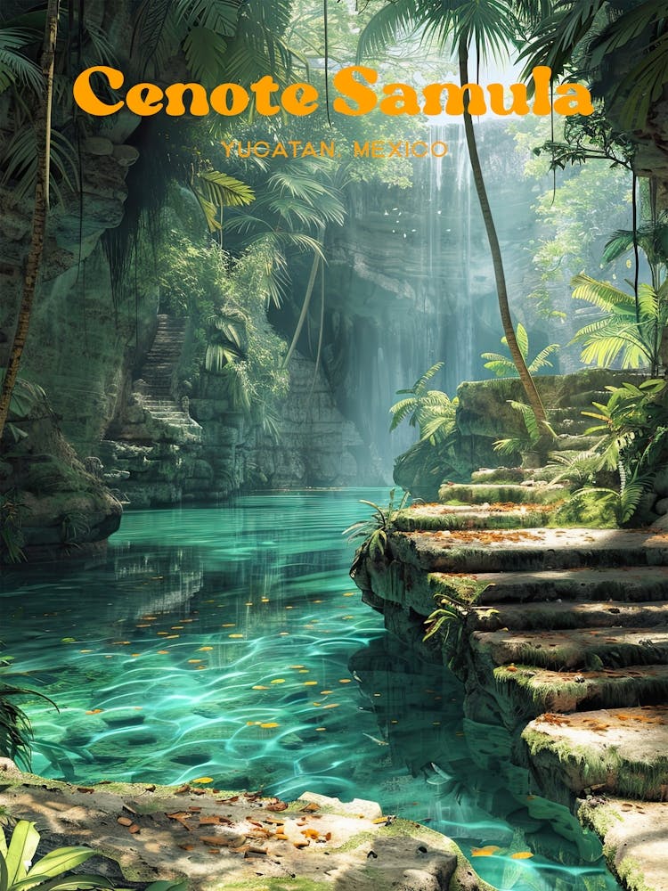 Cenote Samula Mexico Digital Travel Illustration