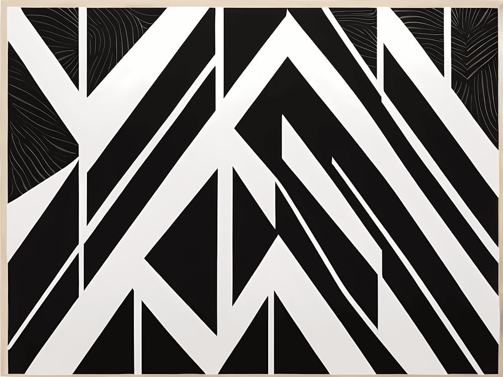 Retro Inspired Linocut Abstract Shapes Black And White Colors art, 211