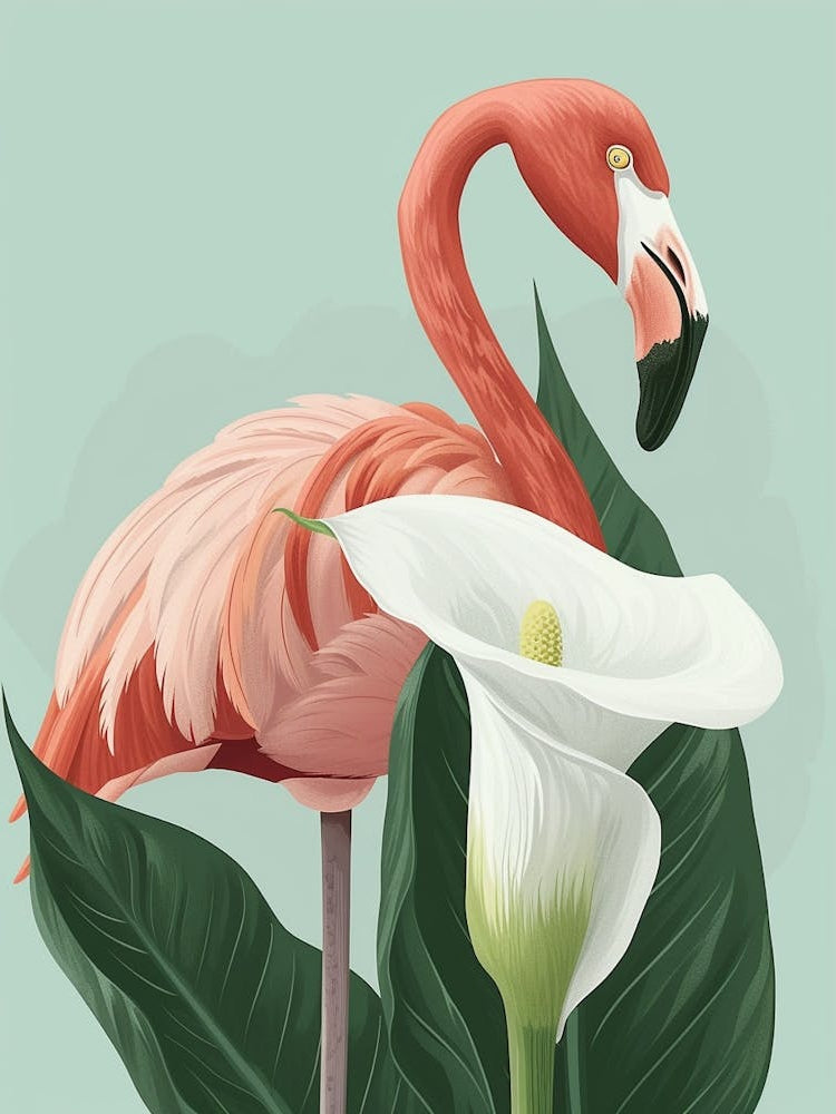 Andean Flamingo And Calla Lily Minimalist Illustration 4