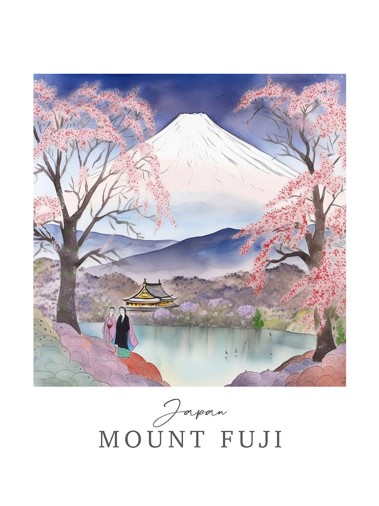 Japan Mount Fuji Storybook 3 Travel Poster Watercolour
