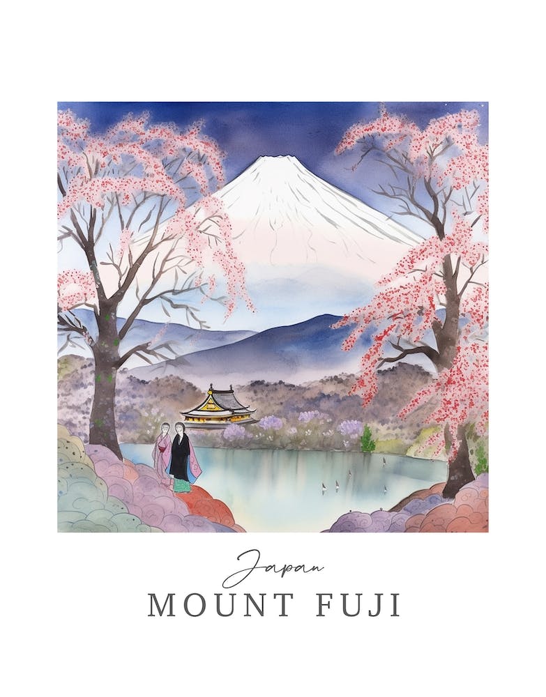 Japan Mount Fuji Storybook 3 Travel Poster Watercolour