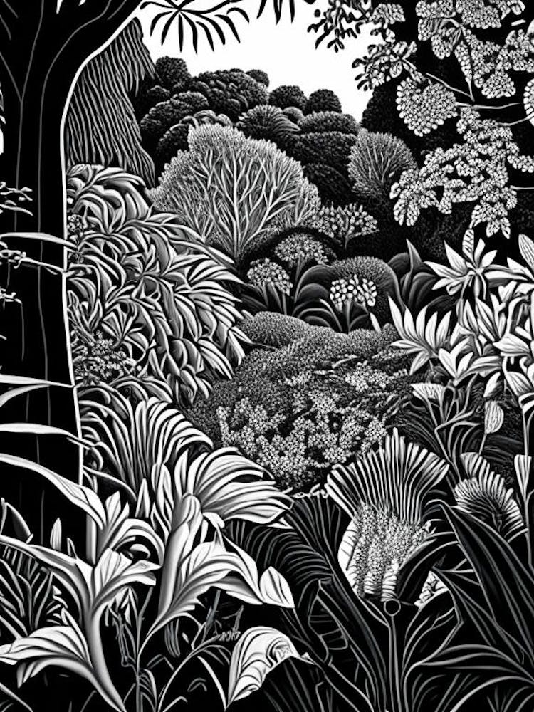 Royal Botanic Gardens, Kew,  1, United Kingdom Linocut Black And White Vintage