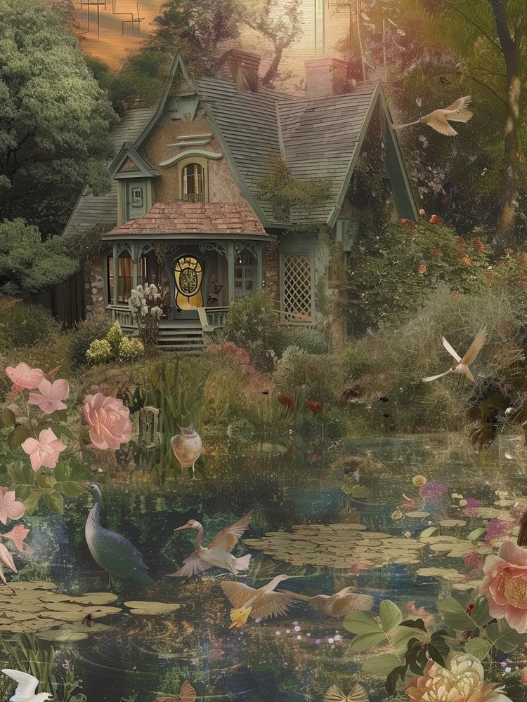 Fairy Village Collage Pond Monet Scrapbook 2