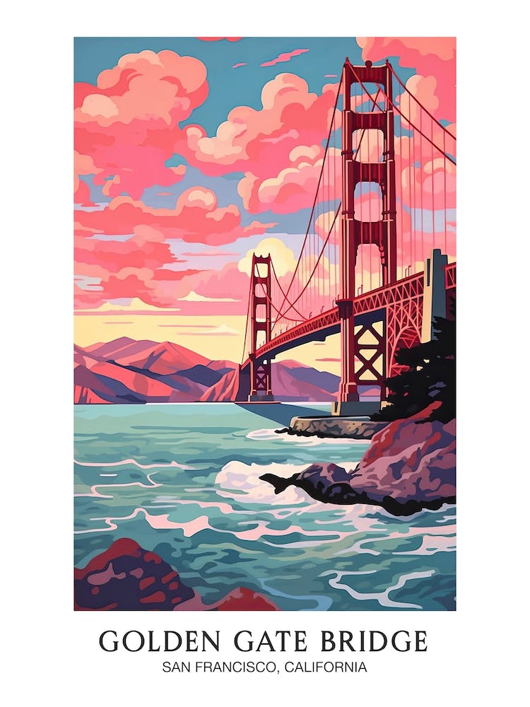 Golden Gate Bridge San Francisco Colourful 5 Travel Poster