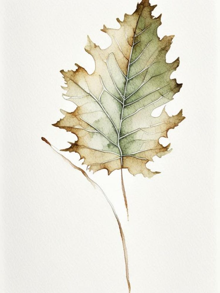 White Oak Leaf Minimalist Watercolour 1