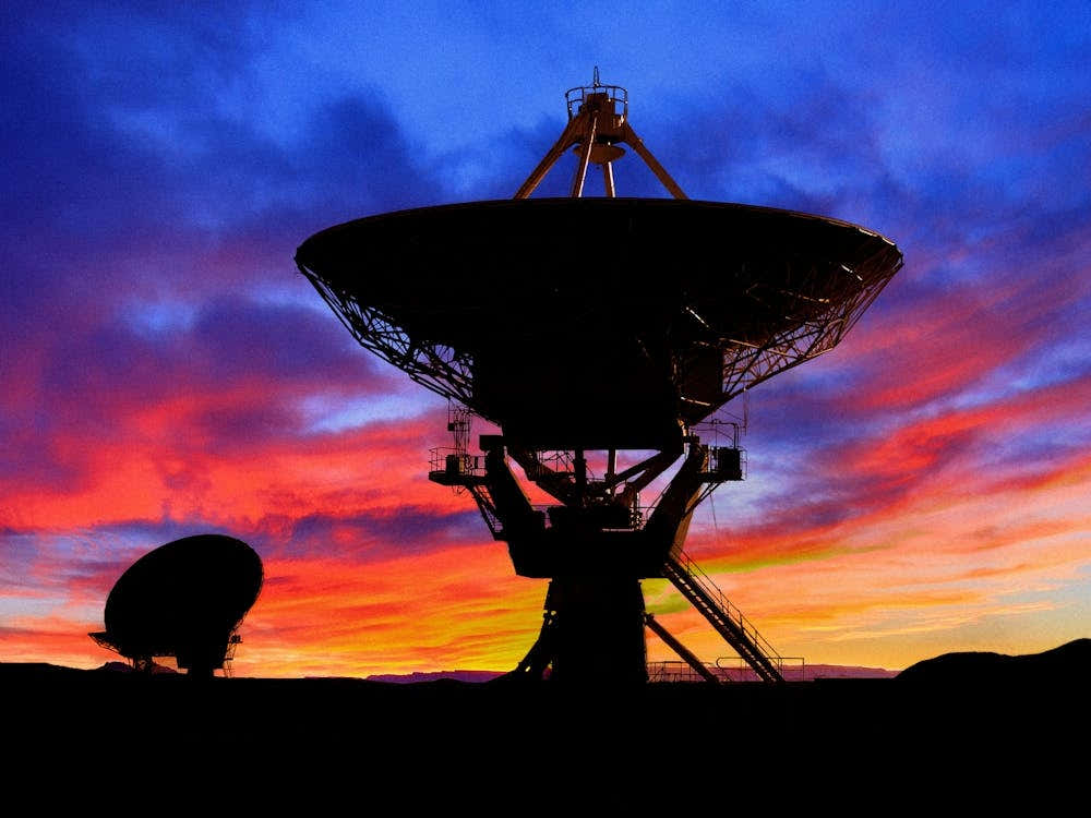 VLA Radio Telescope: Sunset — space poster, space art, photo poster, NASA poster, neon poster, synthwave poster