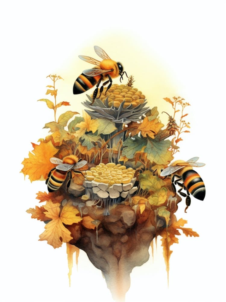Bienenschwarm Bienenstock Aquarellillustration 3