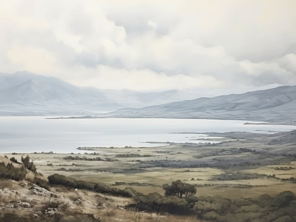 Antique Lake Painting Vintage