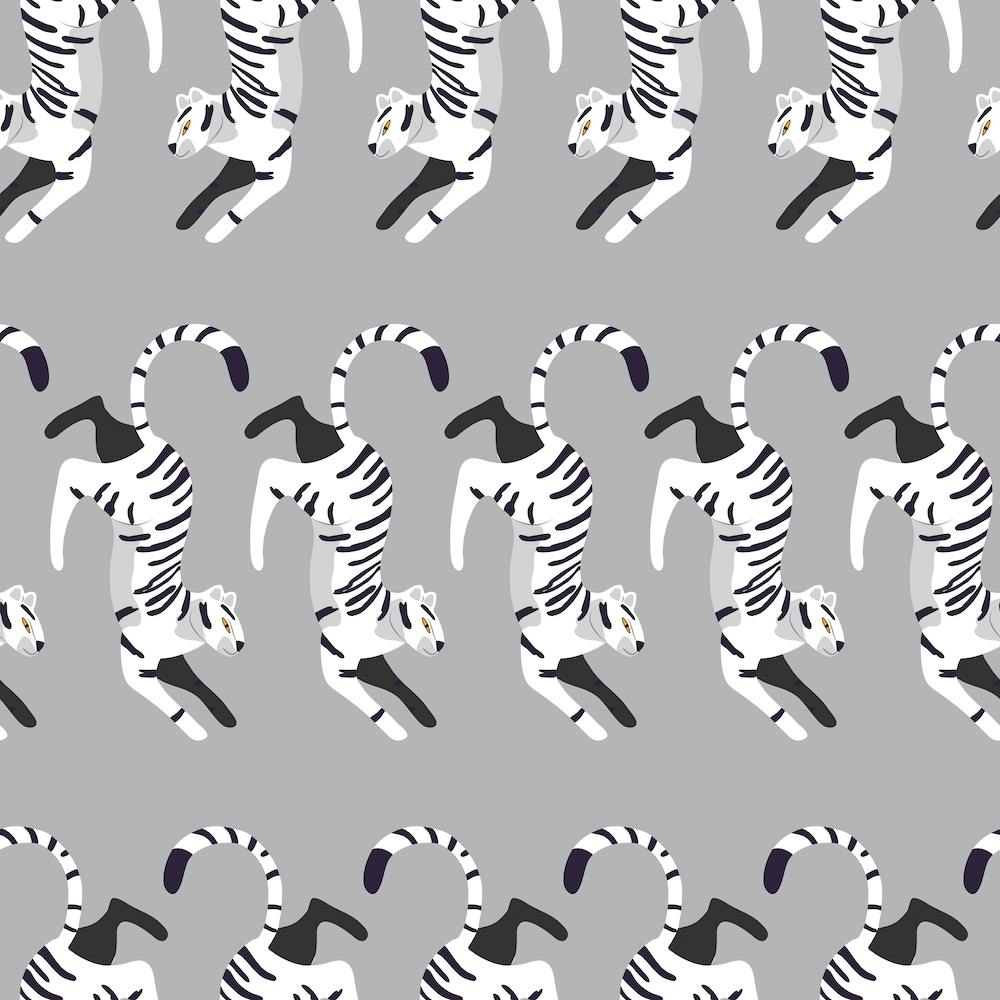 Prancing White Tiger Pattern On Gray Square