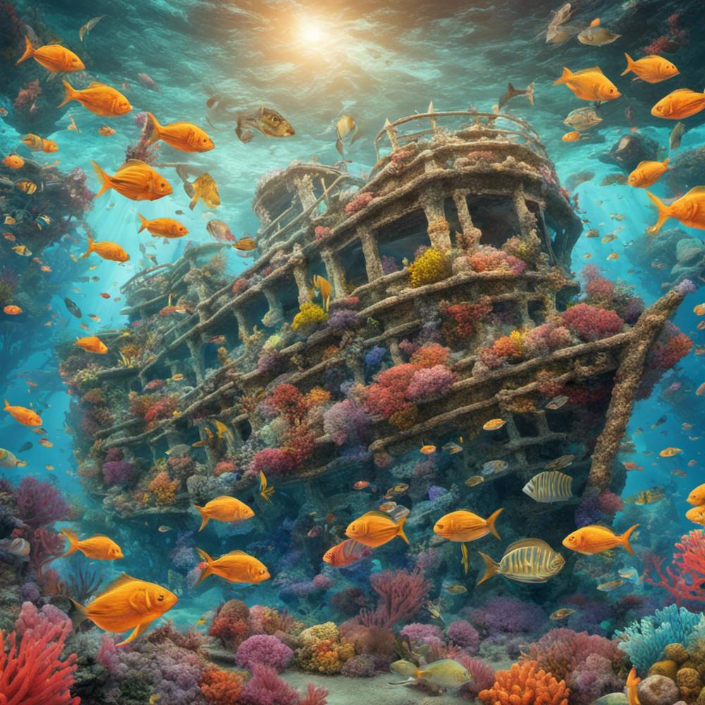 Sunken Ship In A Vibrant Coral Reef