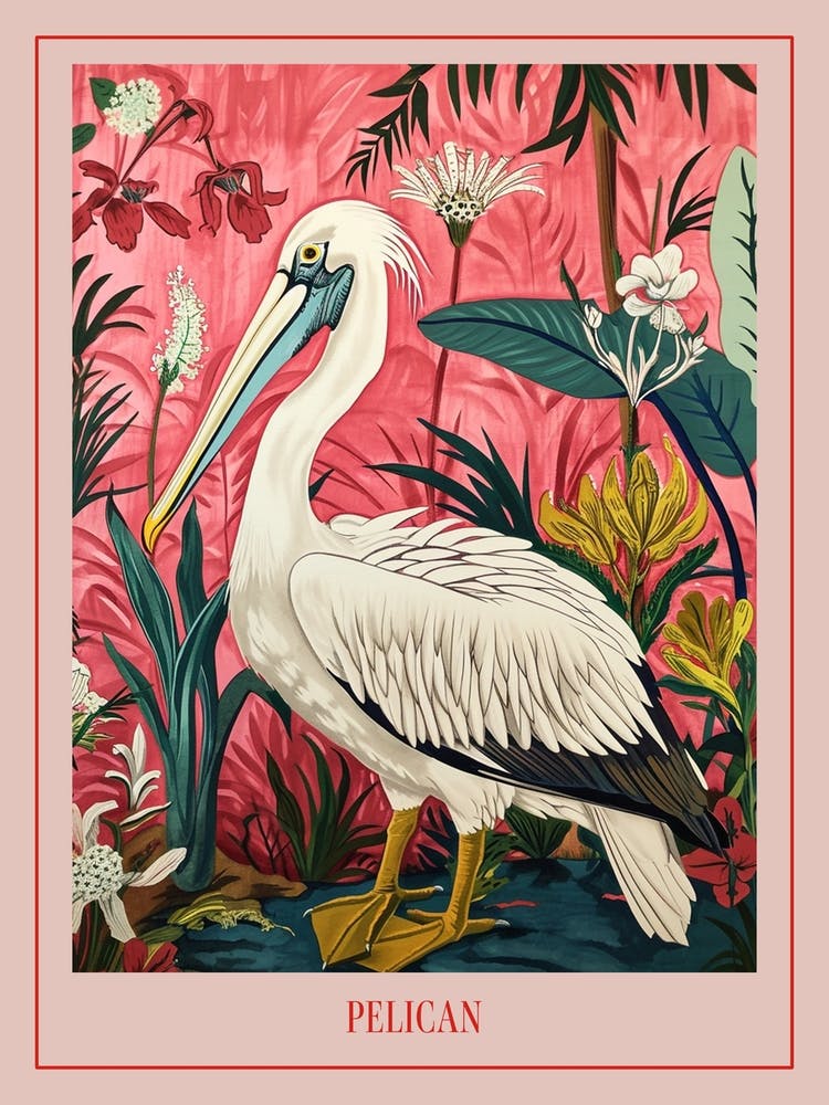 Floral Animal Painting Pelican 4 Poster