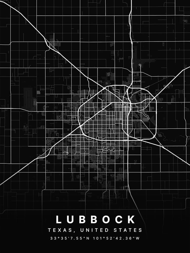 Lubbock Texas USA Black Map