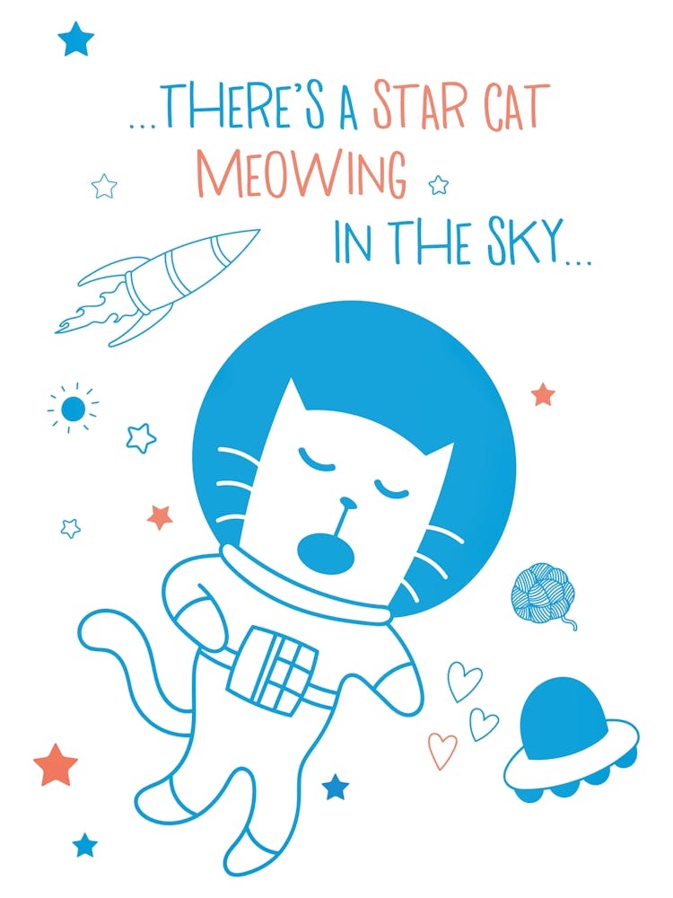 Space Cat Wall Art - Funny Astronaut Poster For Cat Lovers And Kids Room