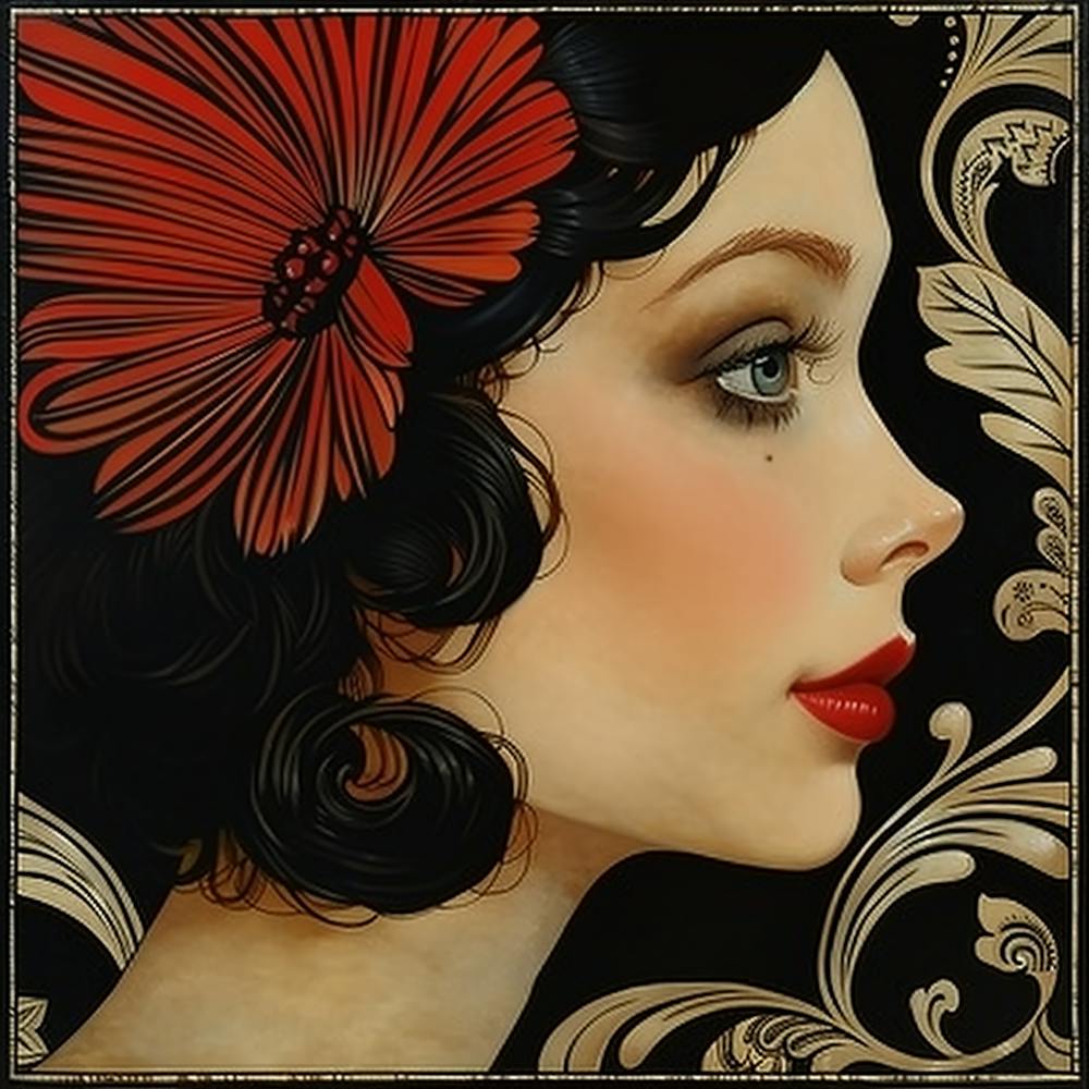 Woman's Face With A Red Flower - abstract art, abstract painting  city wall art, colorful wall art, home decor, minimal art, modern wall art, wall art, wall decoration, wall print colourful wall art, decor wall art, digital art, digital art download, inte