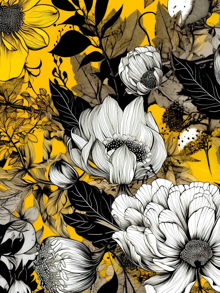 Floral Pattern On Yellow Background