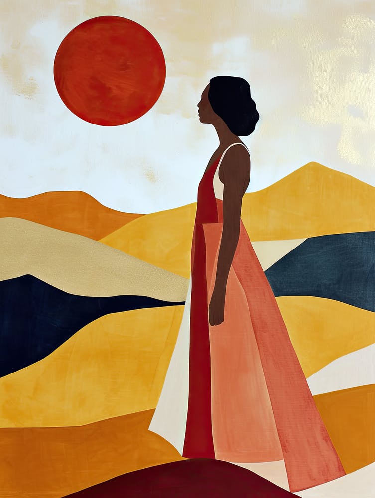 Woman In Red Dress, Minimalism, Boho