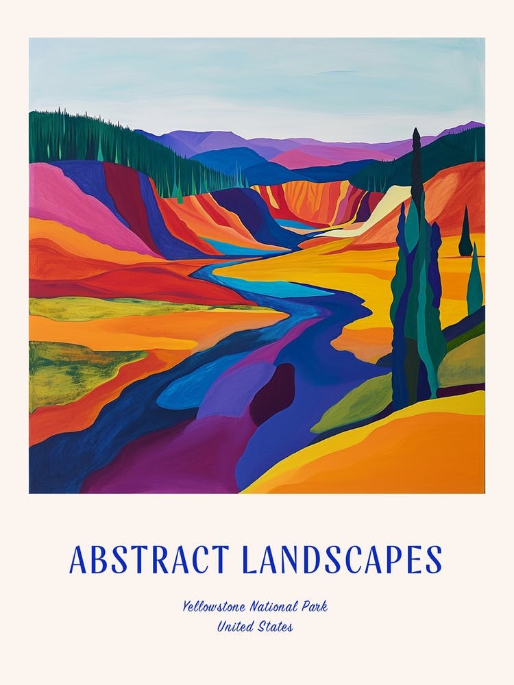 Colourful Abstract Yellowstone National Park 5 Poster Blue