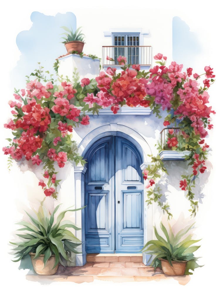 Casablanca, Morocco   Mediterranean Doors Watercolour Painting 3