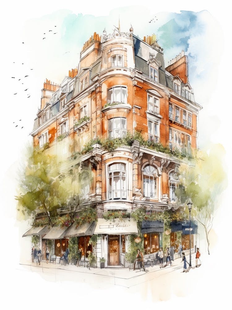 Kensington London Neighborhood, Watercolour 1