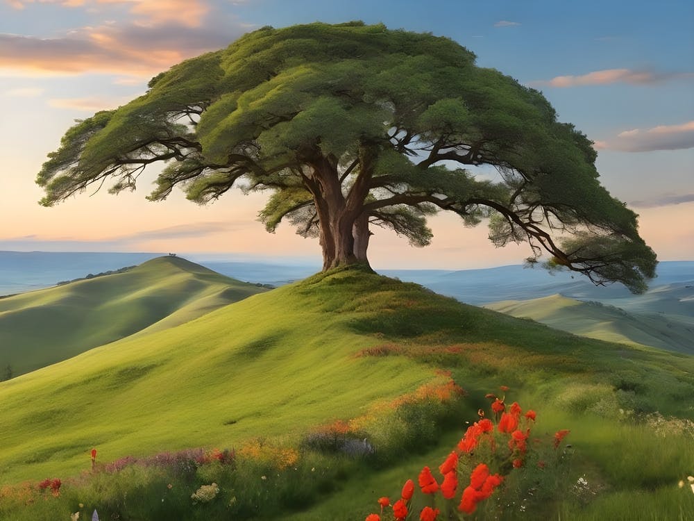 Capture the beauty of expansive green fields, forests, or meadows, emphasizing the vibrant colors of nature.