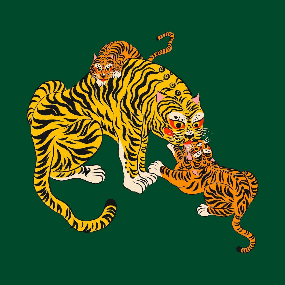 Wild Tiger Mama Green Square