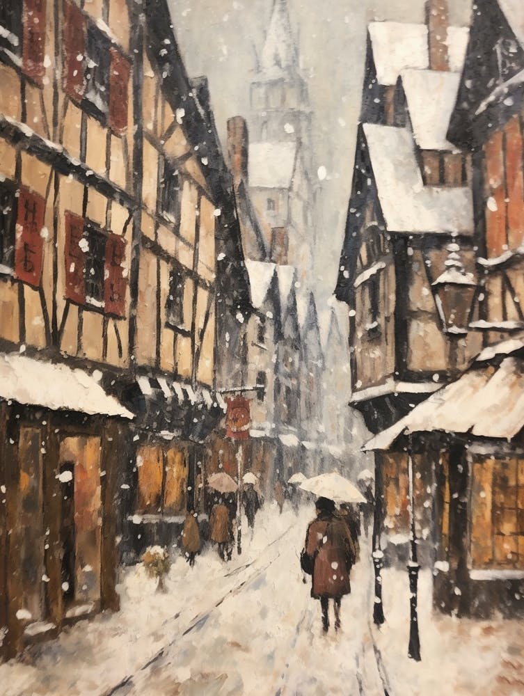 Vintage Winter Painting Colmar France 1