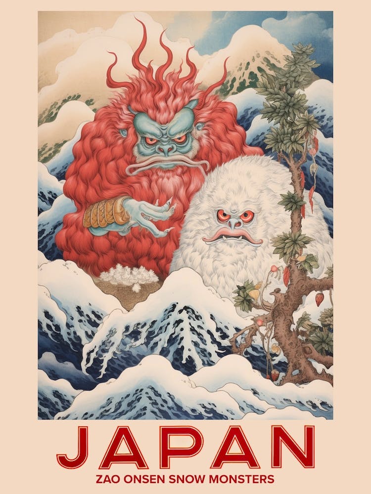 Zao Onsen Snow Monsters, Visit Japan Vintage Travel Art 2