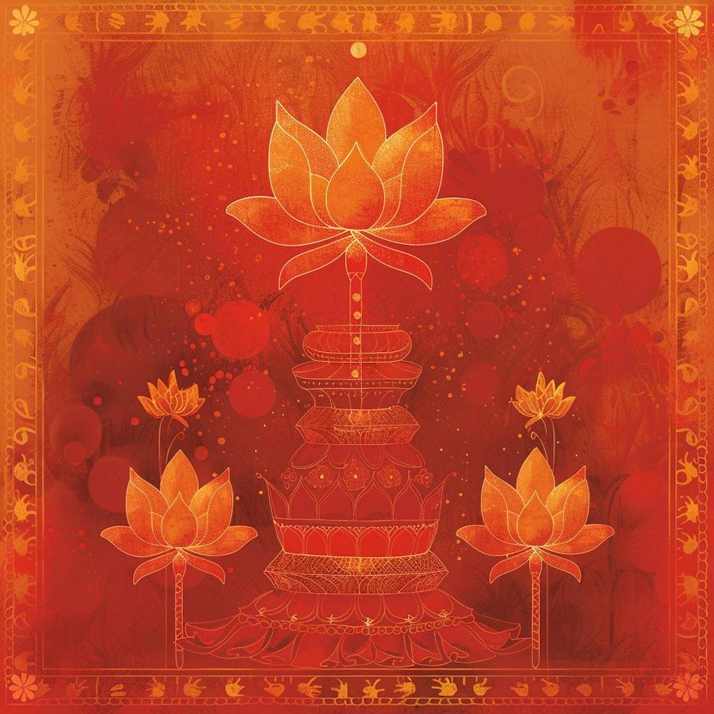 Vesak Banner Texture Featuring Buddhist Symbols