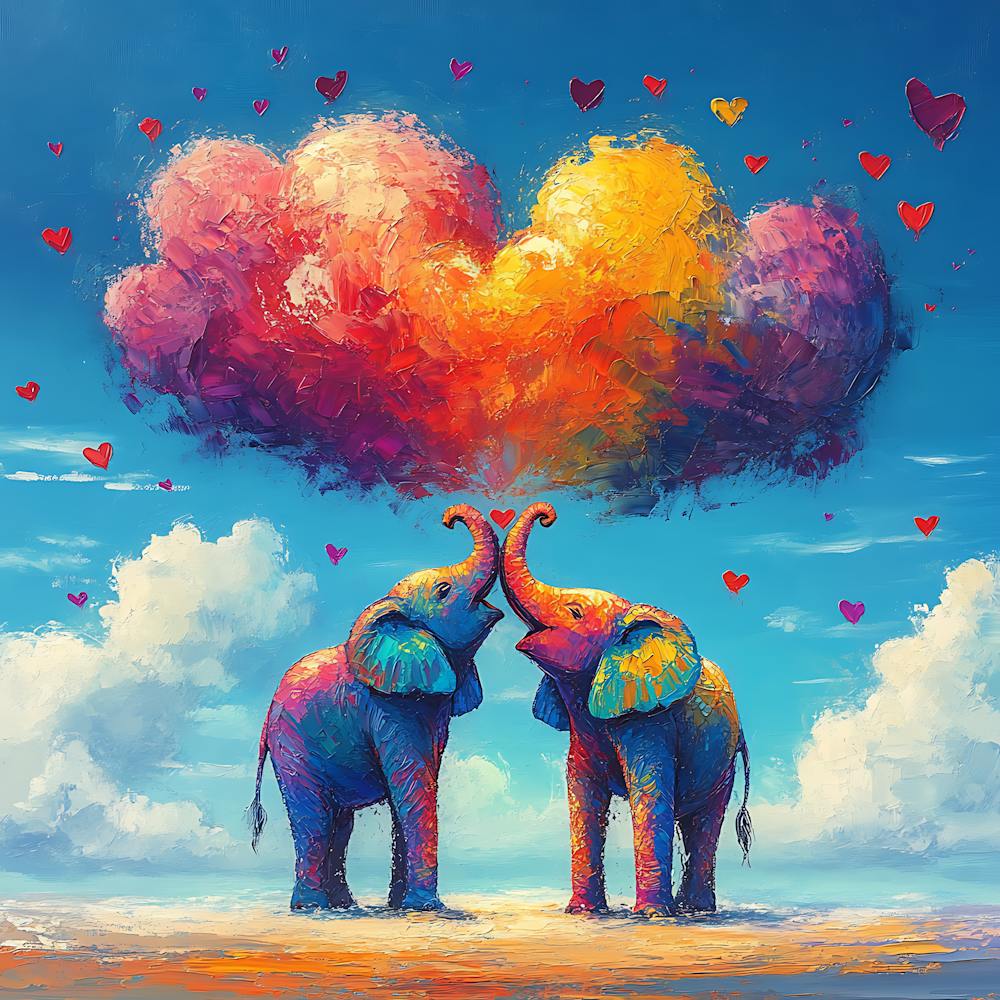 Love of Elephants Abstracted Under a Cloud of Hearts 7