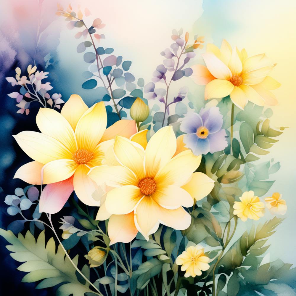 Watercolor Flowers In A Vase 3