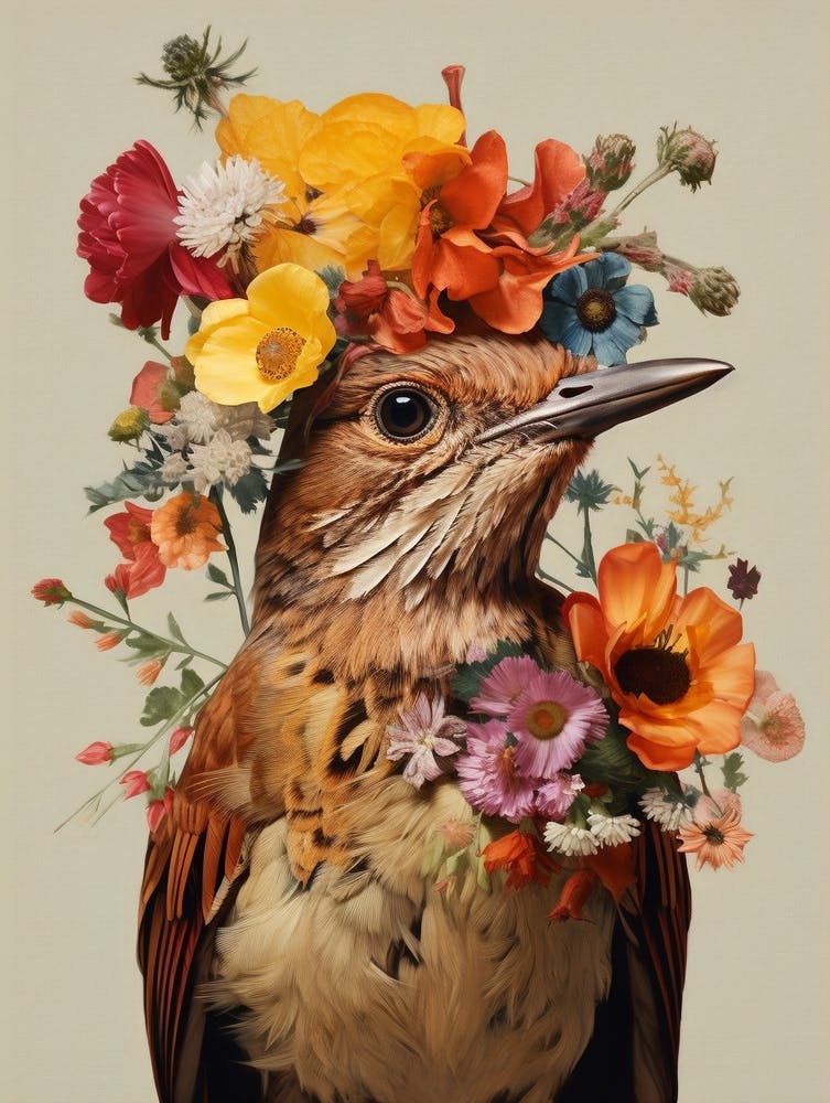 Bird With A Flower Crown Hermit Thrush 4