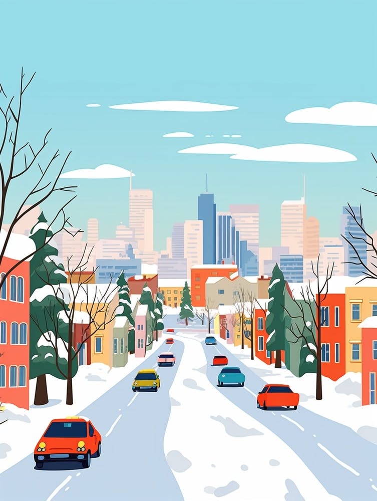 Retro Winter Illustration Chicago United States