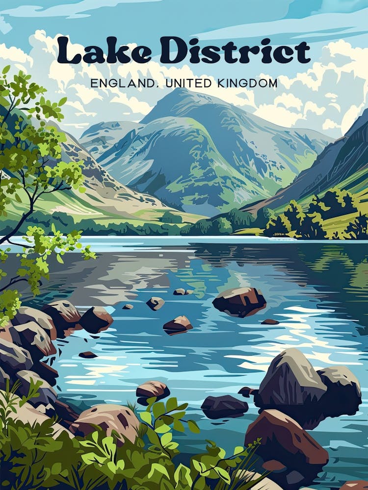 Lake District England Lakeland Travel Art Illustration