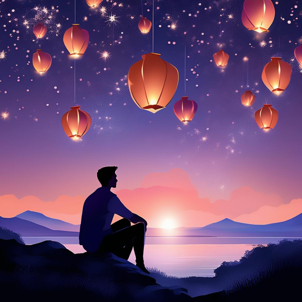 Man Looking At Lanterns