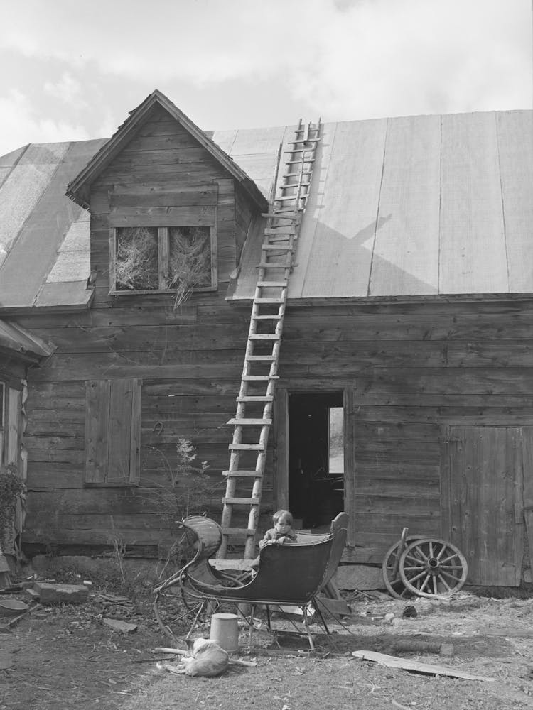 Fall Scene On Farm, Notice Hay In The Mow And Sleigh Before The Door, Farm Near Bradford, Vermont, Orange Coun