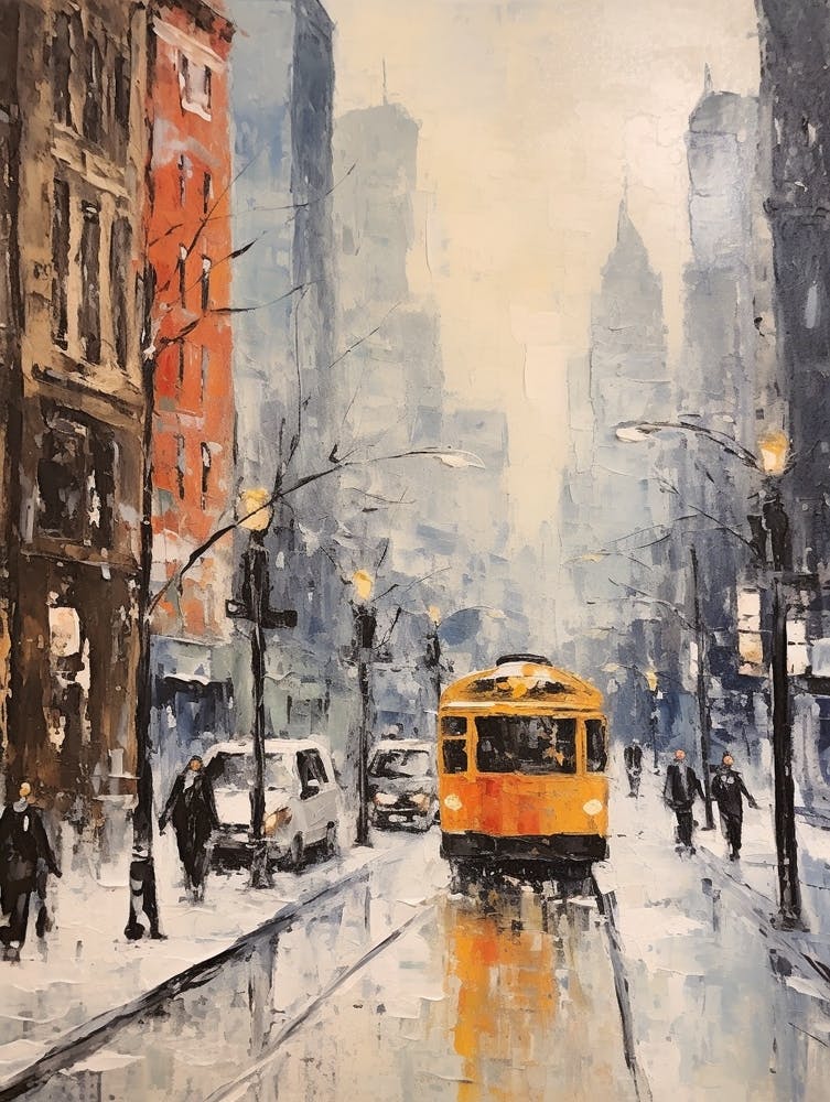 Vintage Winter Painting Chicago Usa 2