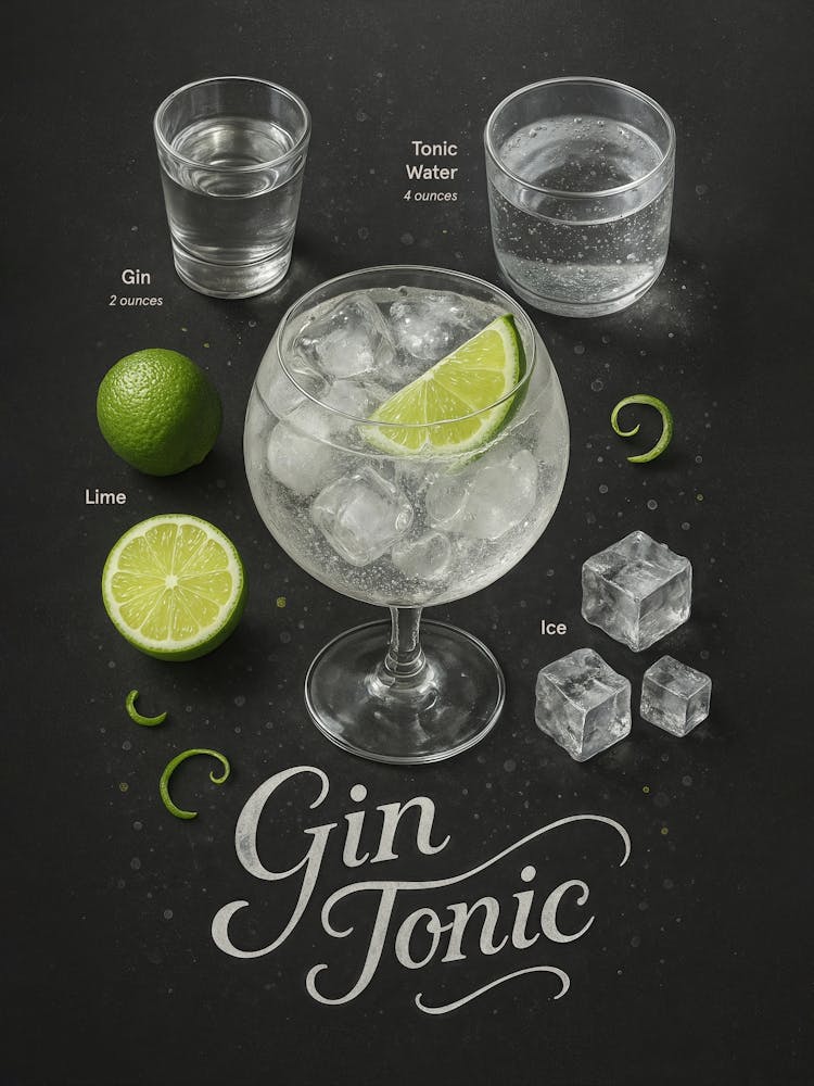 Gin Tonic Poster – Classic Citrus Bar Cocktail: The ultimate minimalist – gin, tonic, and lime on ice. This clean cocktail poster is perfect for fans of fresh summer drinks, bar vibes, and elegant simplicity. A timeless choice for pubs, kitchens, and modern restaurants.