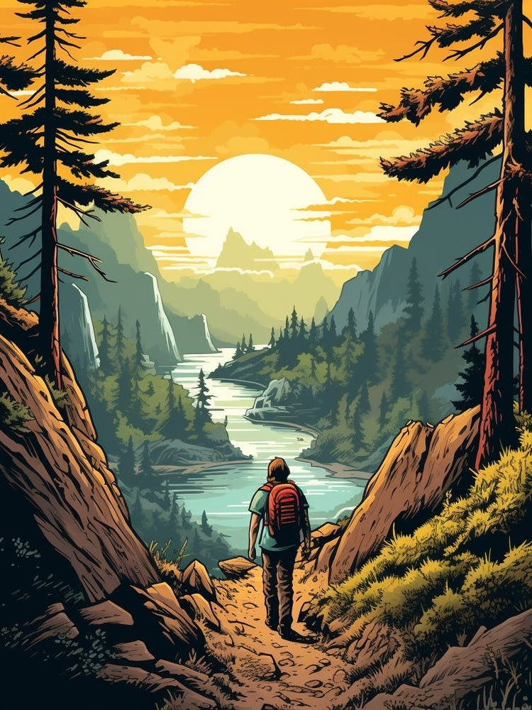 Pacific Crest Trail Usa 1 Vintage Travel Illustration