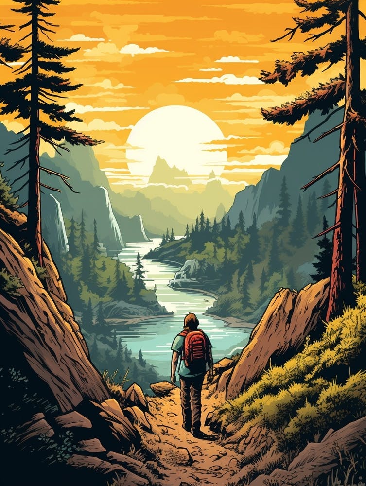 Pacific Crest Trail Usa 1 Vintage Travel Illustration