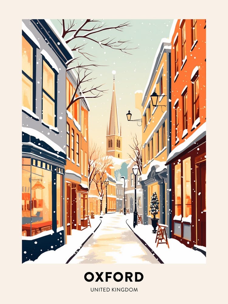 Vintage Winter Travel Poster Oxford United Kingdom 4