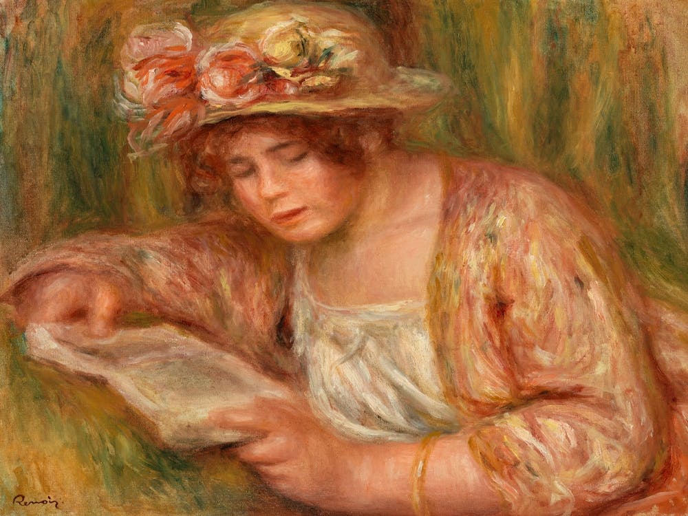 Andrée In A Hat, Reading (1918), Pierre Auguste Renoir