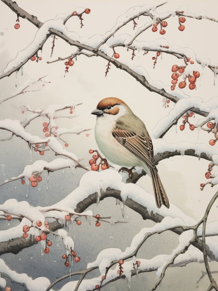 Winter Bird Painting Sparrow 3