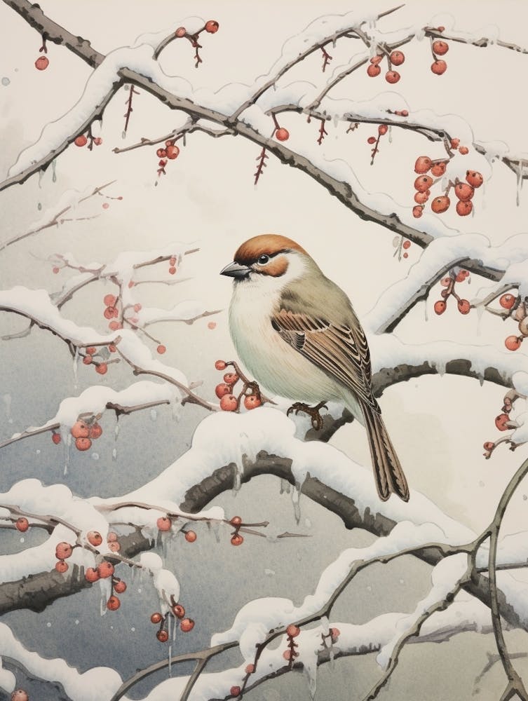 Winter Bird Painting Sparrow 3