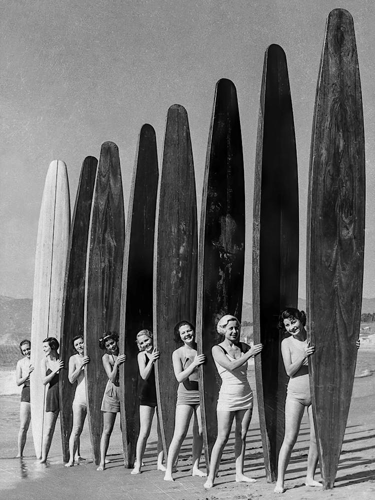 Femmes Surfeuses Photo Vintage Noir et Blanc